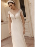 Long Sleeves Beaded Ivory Lace Chiffon Unusual Wedding Dress